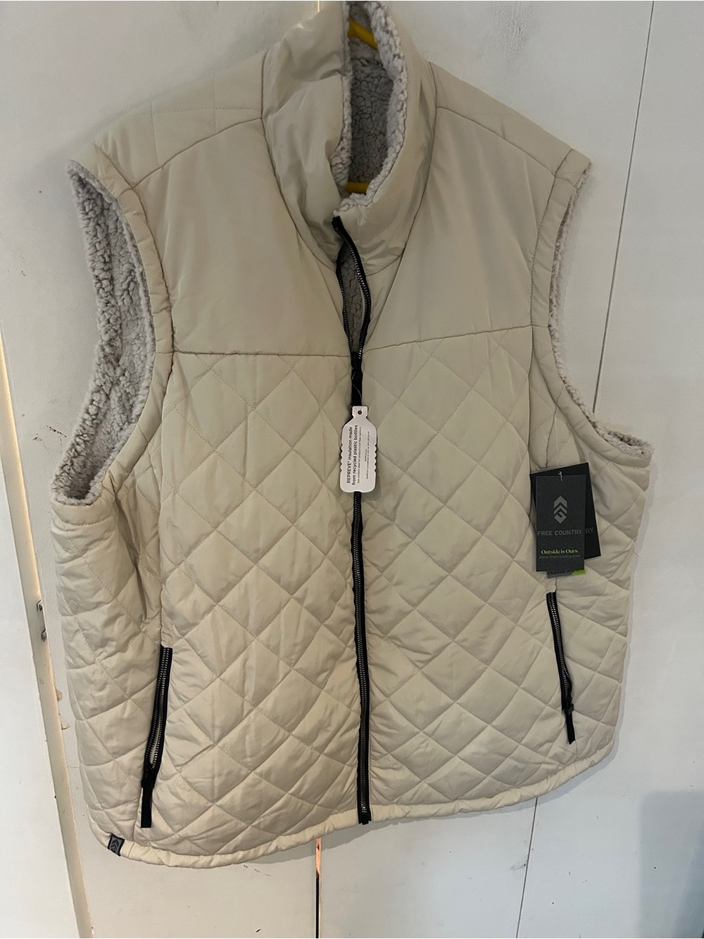 Free Country Quilted Cream Fleece-Lined Vest